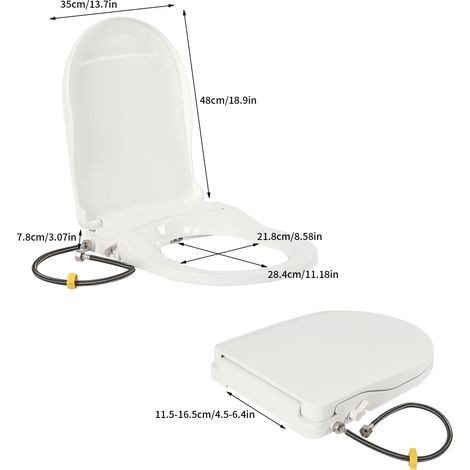 (BLANC) Abattant de WC bidet non électrique avec couvercle de bidet intégré, compatible avec les toilettes allongées, double buse en forme de D et tuyau de chasse d'eau plus propre (1/5)