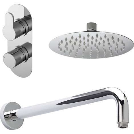 Nuie Arvan Thermostatic Twin Round Concealed Shower Valve with Fixed Head and Arm - Chrome (1/2)