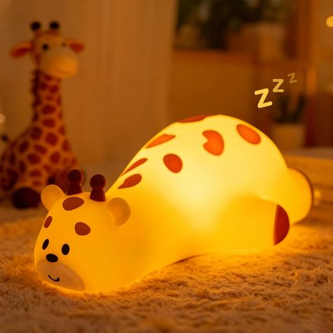 LED-Giraffen-Nachtlicht aus Silikon, variable Helligkeit (3 Stufen), Touch-Steuerung, 7 Farben, Timer, wiederaufladbar, niedliche und flauschige Nachttischlampe fürs Schlafzimmer, Geschenkidee