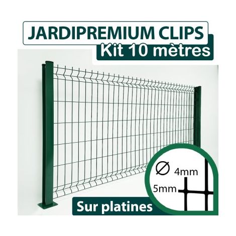 Kit Grillage Rigide Vert 10M - JARDIPREMIUM CLIPS - Fil 4/5mm - Sur Platines - 0,63 mètre (1/4)