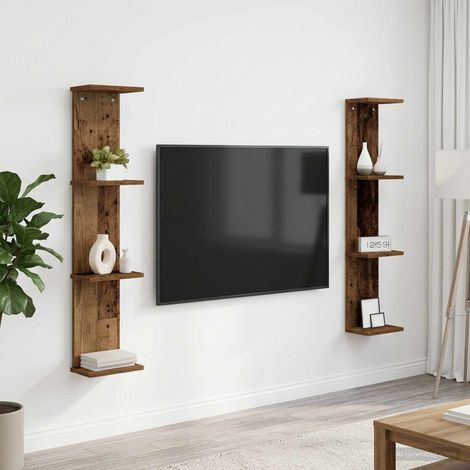 vidaXL Estante de pared 2 uds. Madera envejecida 22 x 15 x 100 cm (1/5)