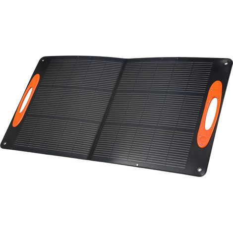 Chargeur solaire pliable 100 W avec ports de charge rapide USB-A et USB-C, indice de protection IP67, noir.