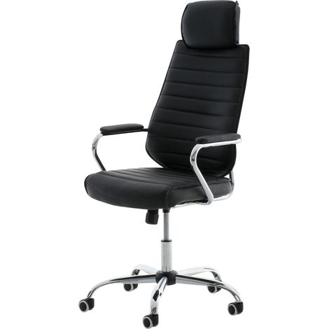 Fauteuil de bureau hauteur réglable pivotant mécanisme de bascule PVC noir et métal chromé 100002627 (1/5)
