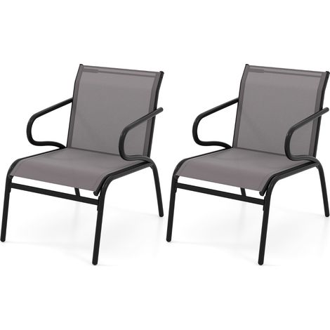 Sedie bistro moderne esterno braccioli piscina metallo Set sedie patio 2 tessuto traspirante struttura Grigio (1/4)