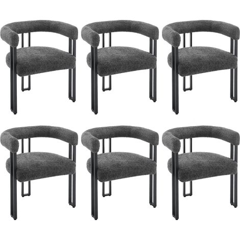 WOLTU 6x Sedie da Pranzo Sedie da Cucina con Gambe in Metallo per Sala da Pranzo, Ciniglia, Grigio Scuro