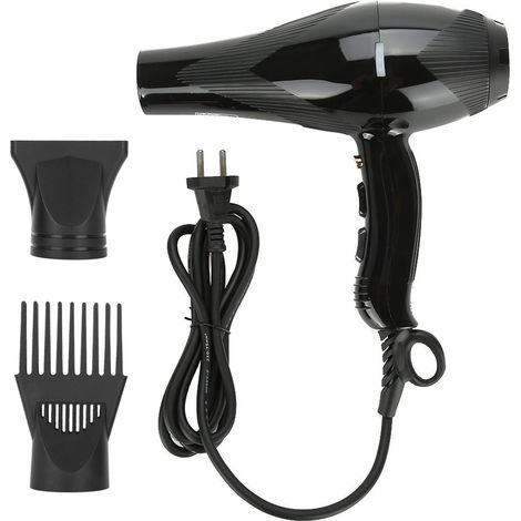 Sèche-cheveux professionnel 3000W ionique thermostatique pour salon, noir, avec diffuseur (1/5)
