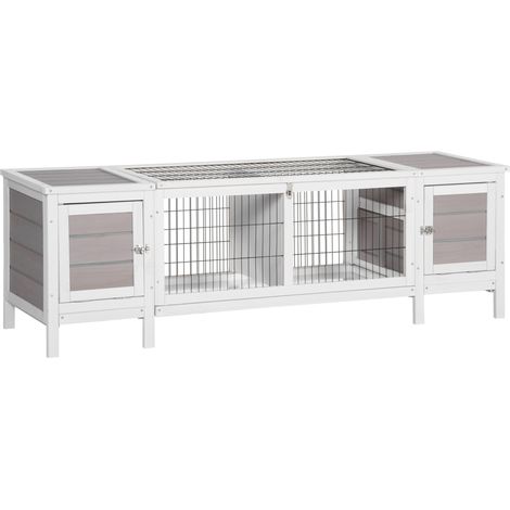 Rabbit Hutch and Run, with Removable Tray - Grey
