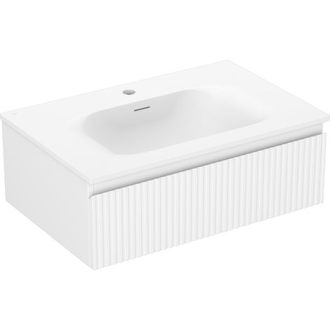 Mexen Rivel Badezimmerschrank 70 cm mit Waschbecken Vela, 1 Schublade, geriffelt, weiß matt - 91A20-07023-1-BF01-W23M01