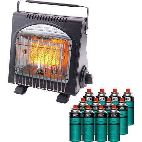 Chauffage à Gaz Portable 1700W Fuego + 12 Cartouches Butane EN417 Piezo HSC ODS Anti-Basculement INTEC