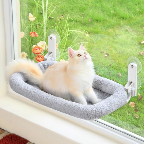 1 Hamac Chat Pliable, Cadre Métal Robuste, Coussin Lavable Machine, Perchoir Fenêtre Grande Taille Gris (1/5)