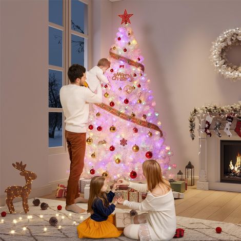 Sapin de Noël artificiel blanc pré‑éclairé 225 cm (7,5 ft) – 450 LED – aiguilles réalistes PE/PVC – montage facile – support en métal – 7.5FT (Europe) (1/5)
