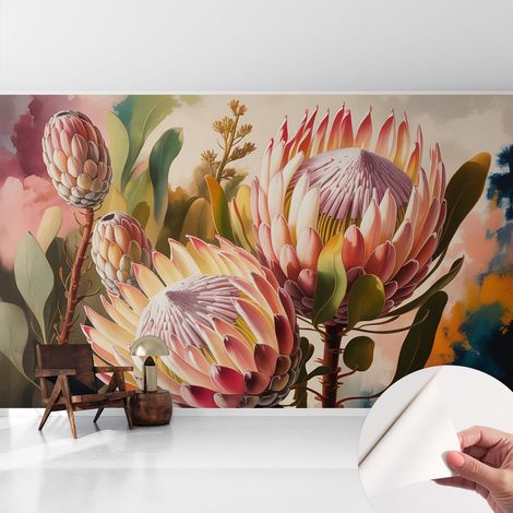Fototapete Selbstklebend - Wanddekoration - Wandfolie - 3D Tapete Wand - Wohnungsdeko Protea-Blüten 416x254 cm (1/5)