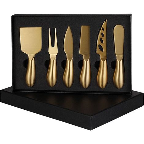 Juego de 6 cuchillos para queso de acero inoxidable,utensilios de cocina,herramienta de corte multifuncional para cocinas y restaurantes (dorado) (1/5)