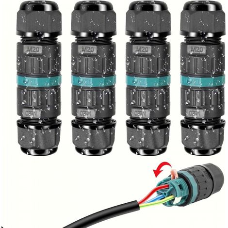 Connecteur Électrique Étanches IP68 - Raccord de Cable 3 Fils Boîte de Derivation Étanche Éxterieur, Domino Etanche Boîte de Jonction pour Câble Ø 9 à 12mm (4 Pcs) (1/4)