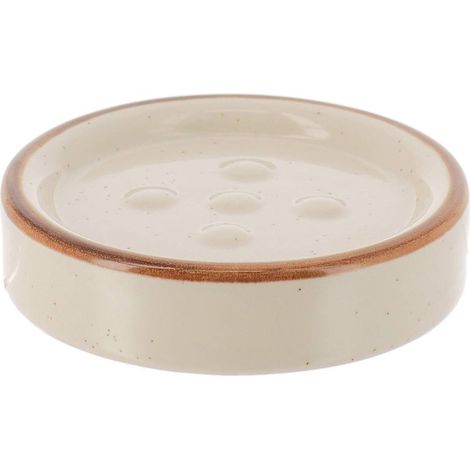 Portasapone rotondo in gres - beige - Tendance