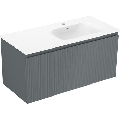 Mexen Rivel Badezimmerschrank 100 cm mit Waschbecken Vela rechts, 1S, 1D, geriffelt, graphit/weiß matt - 91A23-10047-3-BBFF66-W