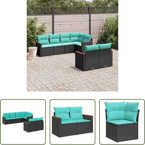 Gartenmöbel - 7-teiliges Gartensofa-Set mit Kissen, schwarzes Polyrattan (1/5)