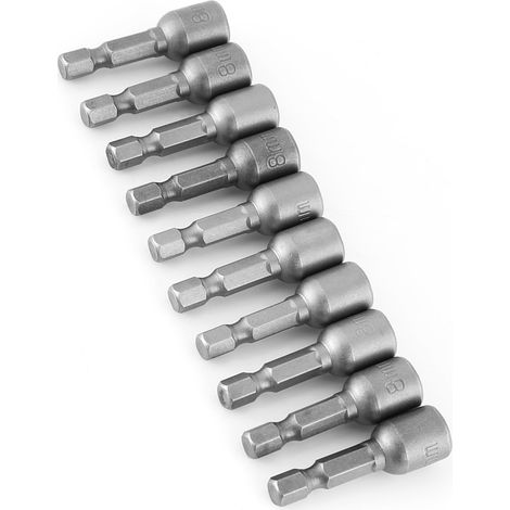 Jeu de 10 douilles hexagonales métriques à tige de 1/4" avec embout magnétique pour perceuses électriques (1/5)