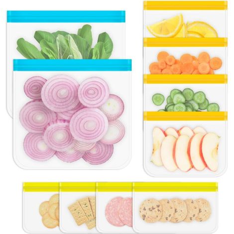 Wiederverwendbare Aufbewahrungsbeutel, 10er-Packung spülmaschinenfeste Silikonbeutel, 3 Größen erhältlich für Trockenfleisch, Sandwiches, Snacks, Müsli und Schulbedarf.