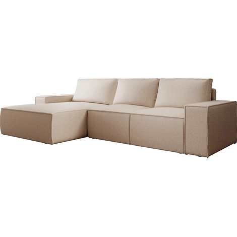 Grand canapé d'angle gauche convertible en tissu texturé beige AMELIA (1/5)