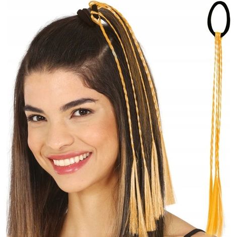 Trenzas naranjas, mechones de pelo estilo carnaval disco años 80, 35 cm, 3 piezas. (1/4)