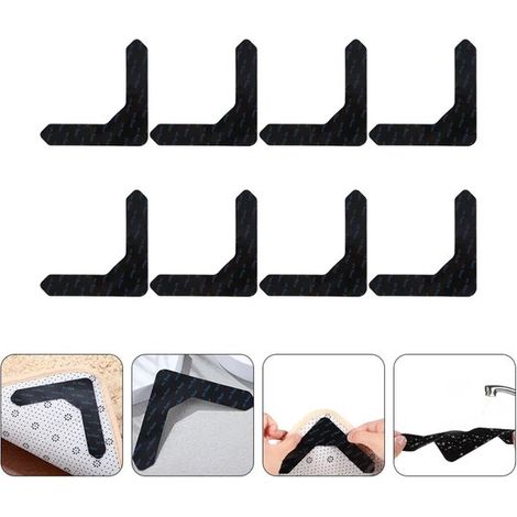 Lot de 8 autocollants antidérapants pour tapis, fixations double face lavables, empêchent les tapis et coussins de glisser, sans traces, protègent les sols (1/5)