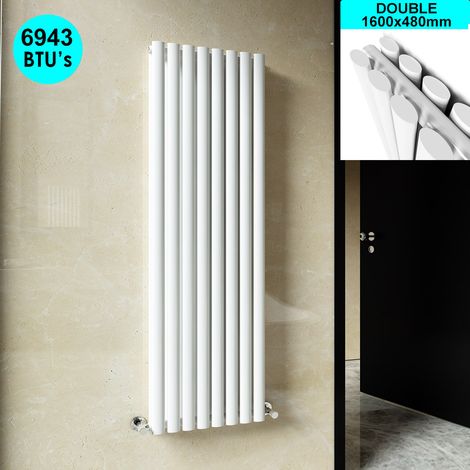 ELEGANT 1600 x 480 mm White Designer Vertical Column Radiator Double Designer Oval Panel Heater Radiators + Anthracite Thermostatic Radiator Valves (1/5)