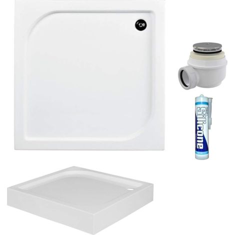 ECOLAM Receveur de douche carré Oskar 90x90 cm  Hauteur: 16 cm  Profondeur: 4 cm  siphon+ silicone  Receveur de douche en acrylique blanc (1/5)