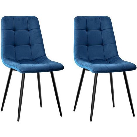 WAFTING Lot de 2 Chaises de Salle à Manger, Chaise de Cuisine en Velours et Pieds en Métal, Bleu (1/5)