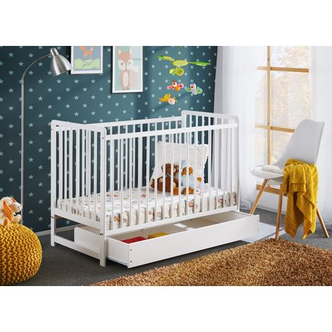Berceau bébé lit bébé avec tiroir 120x60cm blanc mat barreaux amovibles CYPI (1/5)