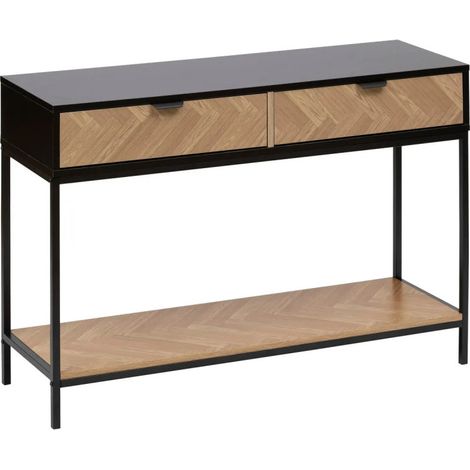 Console chevrons 2 tiroirs effet pin naturel et noir 110x75cm - 5five (1/5)