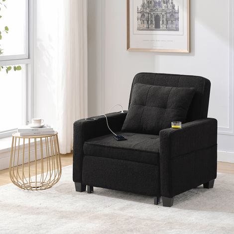 Canapé-lit extensible 3 en 1 – Avec porte-gobelets et port USB, canapé-lit, fauteuil convertible, idéal pour les petits espaces (1/5)