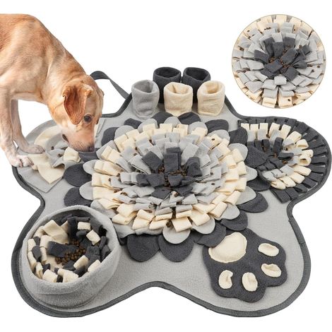 Tapis à renifler pour Chien, 60CM Cinq Étoile Tapis de Fouille Alimentation Lente, Tapis Reniflant Formation d’Animaux Lavable en Machine Pliable pour Lapin, Chat, Chien (Gris Blanc)