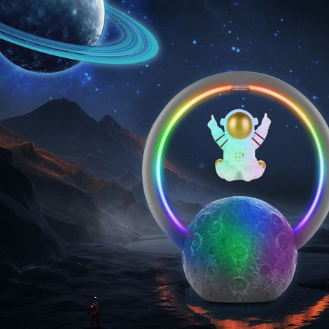 Enceinte Bluetooth RGB tactile avec éclairage surround à 360°, lévitation magnétique, style astronaute 598A, couleur or (1/5)