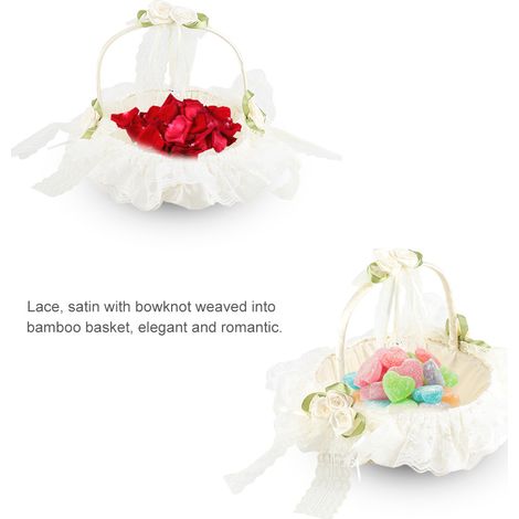 Romantischer Blumenmädchenkorb aus Spitze, Bambus, Satin, Schleife, Brautkörbe für Hochzeitsdekoration (1/5)