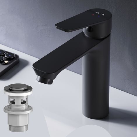 AM.PM Mitiguer Lavabo avec bonde clic clac pour lavabo Robinet Salle Bain Noir Robinet de Lavabo pour Salle de Bain Mélangeur Lavabo en Laiton (1/4)