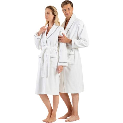 100% Turc coton éponge peignoir avec passepoil, écharpe absorbant col unisexe towelling peignoir (1/5)