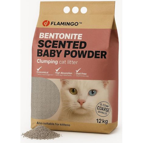 Litière Chat - 12L (12kg) pour 10 semaines - Litière agglomérante - Gros Grains - Parfum Talc bébé - Origine Europe (1/5)