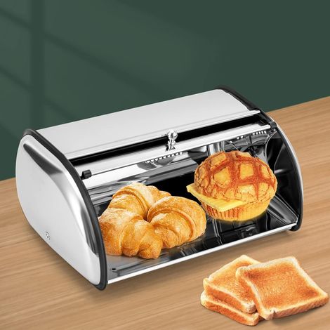 BoîTe à Pain En Acier Inoxydable Avec Couvercle Roulé 1.32gal Pour Pain Confitures PâTisseries Pour Cuisine Boulangerie Salle à Manger (Argent)