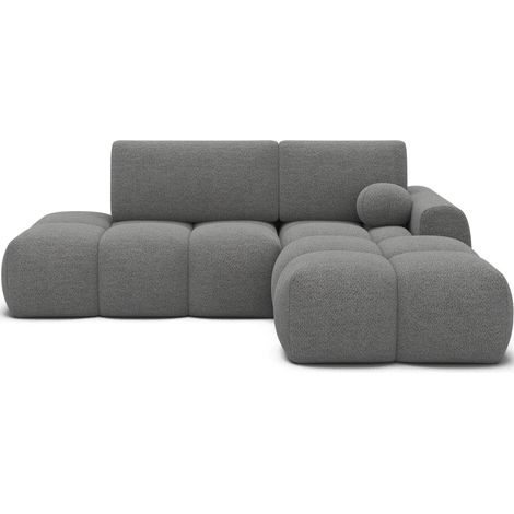 Canapé d’angle convertible 3 places tissu BINUTO 227cm - Coffre de rangement angle droit-Gris clair-angle droit (1/5)
