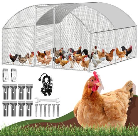 VINGO Recinto per pollaio Recinto per esterno Acciaio zincato con rete metallica e tettoia Gabbia per animali Pollaio per conigli 3 x 4 x 2 m 12 m² cupola (1/5)