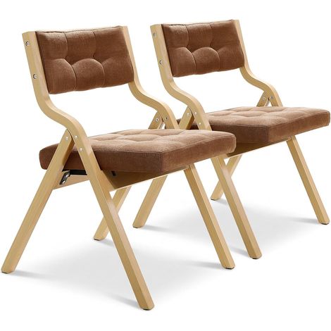 2pcs Gepolsterte Klappstühle, aus Gepolsterten Klappstühlen aus Holz, Tragbare Sitzmöbel zum Selbstaufbau, Geeignet für Gäste, Küchen, Büros, Hochzeiten und Partys Braun, Leinen (1/5)