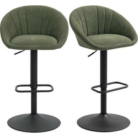 HOMCOM Swivel Bar Stools Set of 2 Height Adjustable Bar Chairs Dark Green