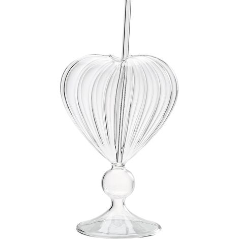 Verre à vin en forme de cœur transparent, tenue confortable, tasse décorative avec paille pour fêtes, bar, boîte de nuit, mariage, style rayé 240 ml (1/5)