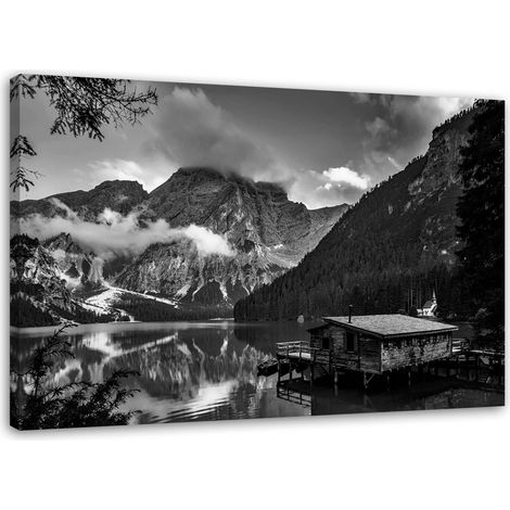 Quadro su tela, Capanna in un lago di montagna Alpi - 100x70 (1/5)