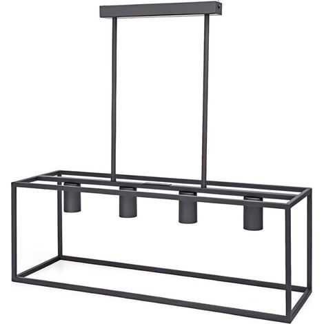Suspension rectangulaire métal noir 4 points lumineux, douille E27, éclairage contemporain pour salle à manger (1/3)