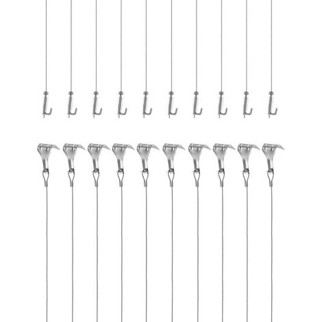 Kit de 10 piezas para colgar marcos de fotos y espejos, cable de suspensión de acero inoxidable de 1,5 mm x 2 m con gancho ajustable y ganchos para riel, capacidad de carga de 40 kg - Crezuo (1/4)