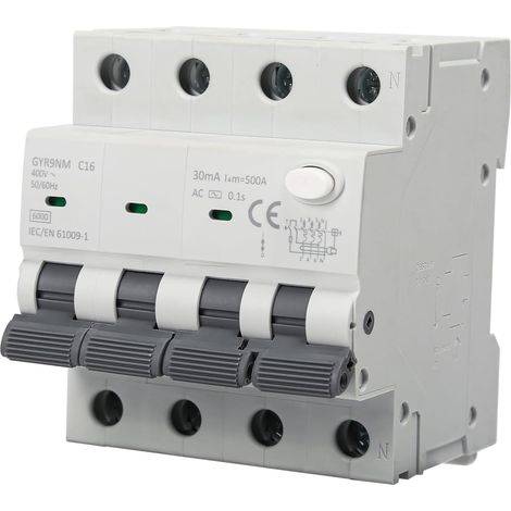 Disjoncteur différentiel 16A 30mA 3P+N RCBO 6KA AC 380V Protection contre les courants de fuite, Protection contre les surcharges, Protection contre les courts-circuits (1/5)