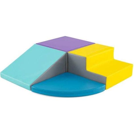 Set de 4 blocs de motricité bleus et violets en mousse EPE avec velcro et housses lavables pour maison, crèche et salle de jeux (1/5)