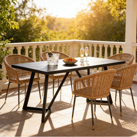 Mesa de comedor rectangular 180 x 80 x 75 cm en MDF negro, estilo moderno, REDOM (1/5)